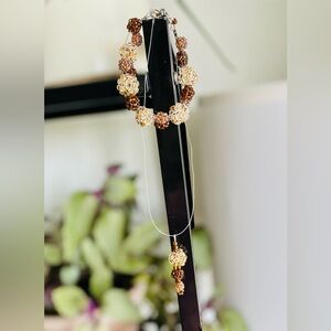 Beaded Illusion Necklace and Bracelet Set hand strung Stacked / Cluster Beads